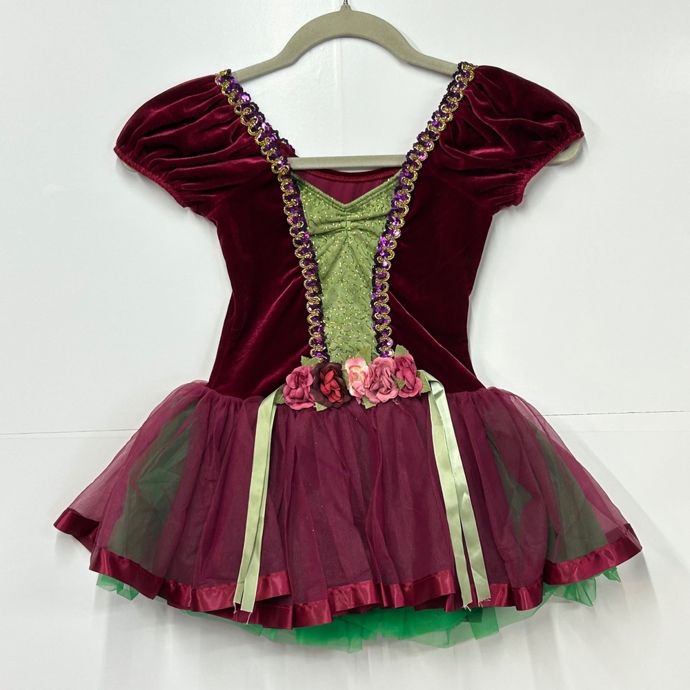 Dansco Dance Leotard Tutu Girls MC Burgundy Green Good Velvet Floral Sequin